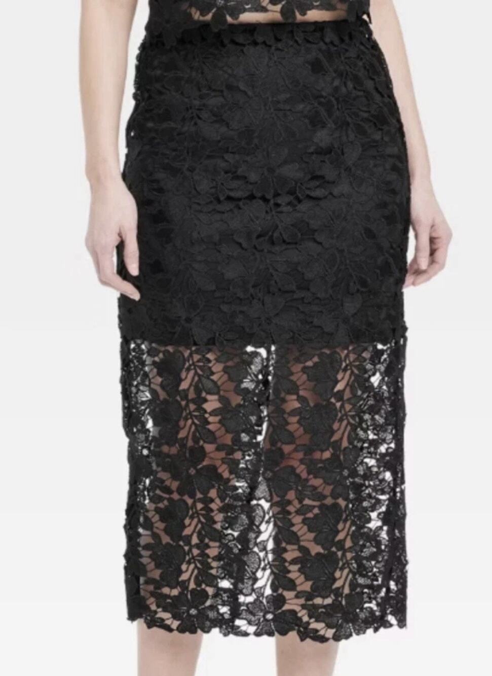 A New Day Black Floral Lace Midi Pencil Skirt Women’s Medium NWT